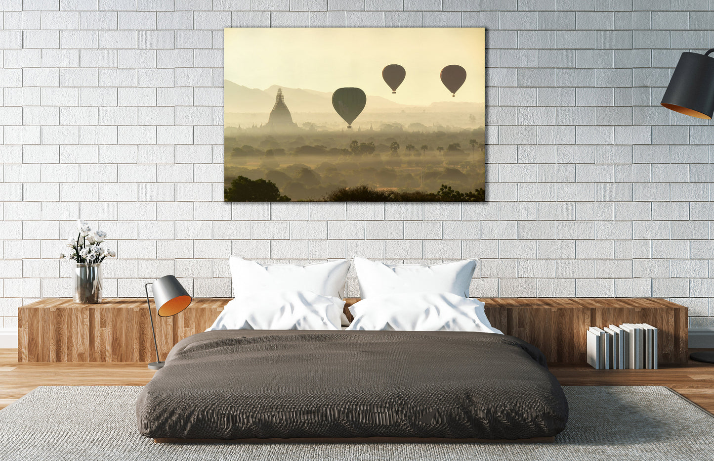 Balloons over Bagan Framed Canvas Leather Print