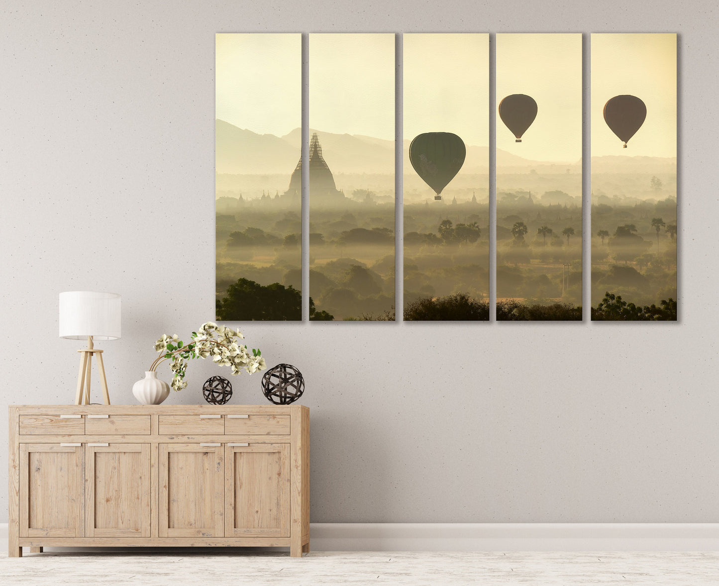 Balloons over Bagan Framed Canvas Leather Print