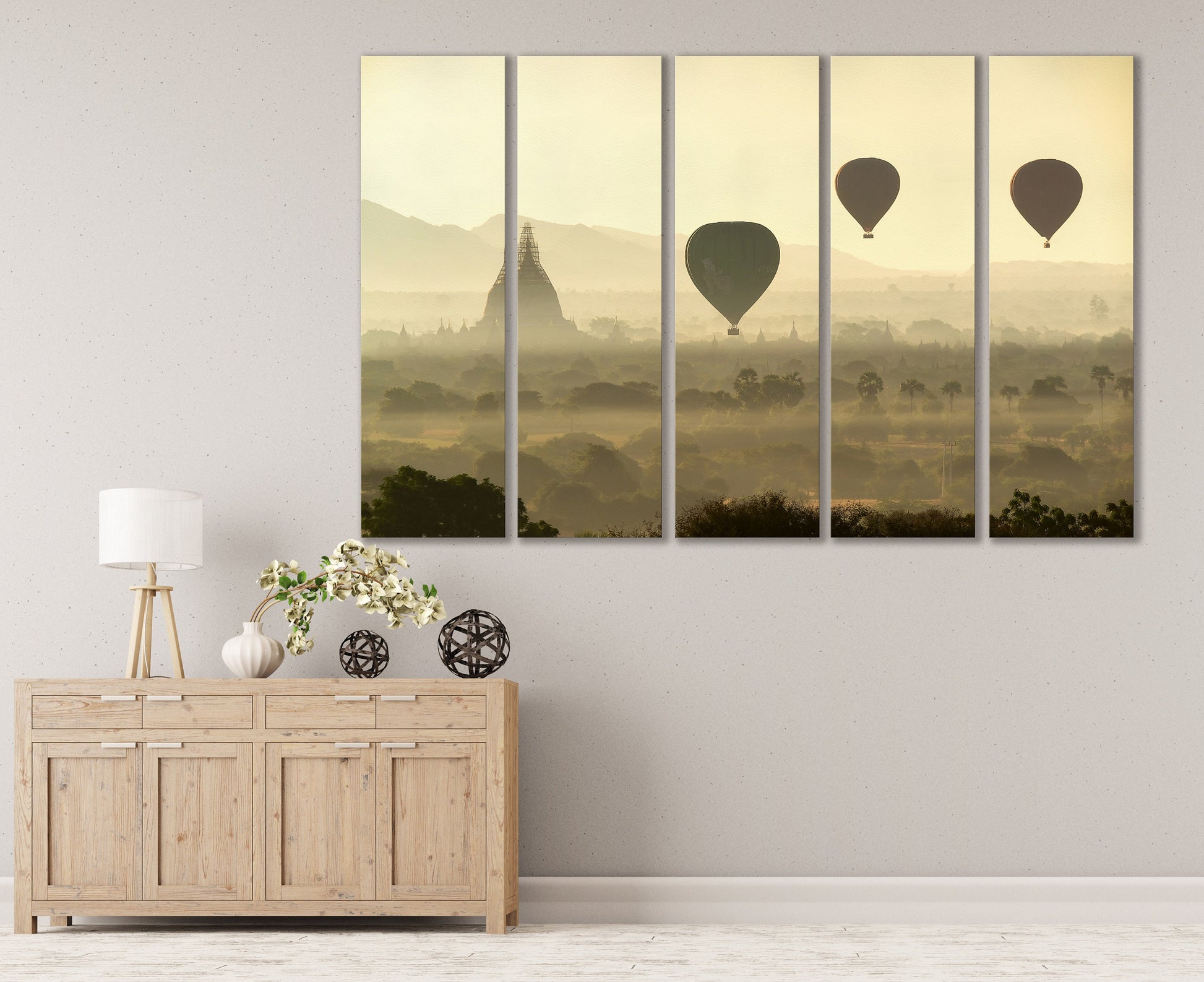 Balloons over Bagan Framed Canvas Leather Print