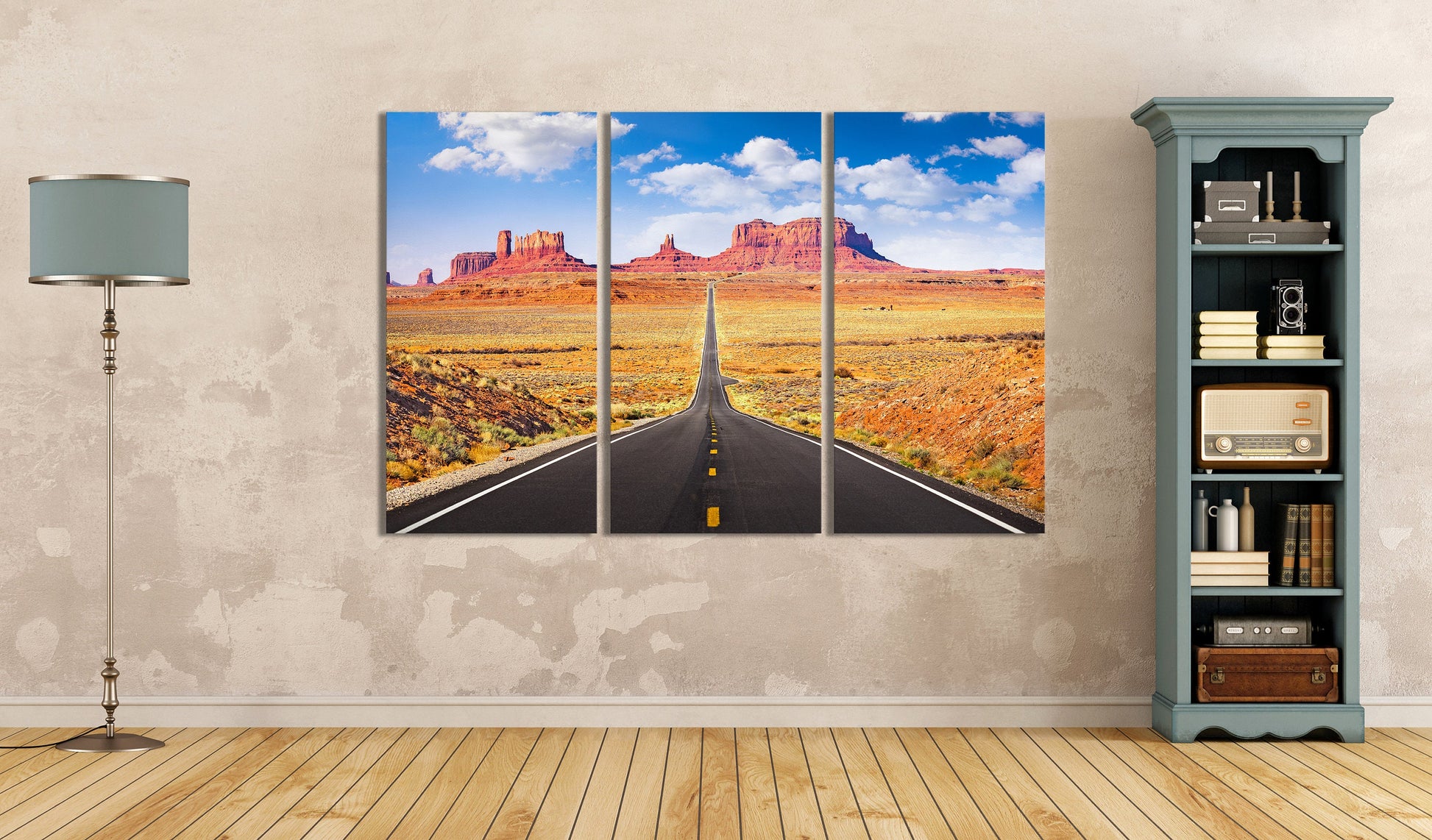 Monument Valley Road, Arizona, USA Canvas Eco Leather Print 3 Panels Ambient