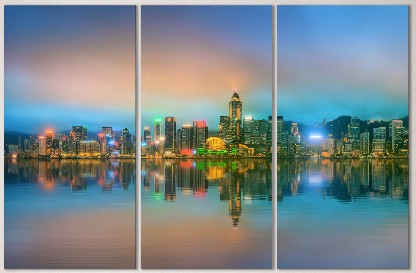 Hong Kong Panoramic Framed Canvas Leather Print