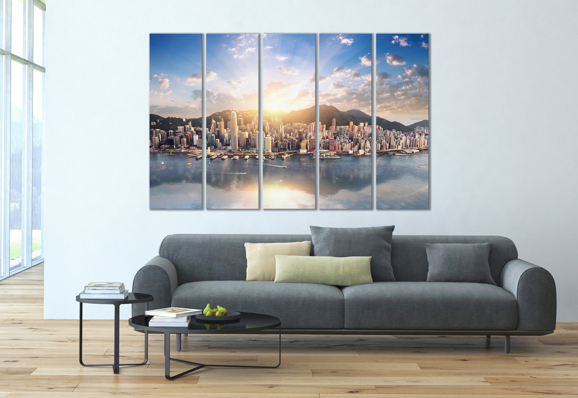 Hong Kong Extra Large Framed Canvas Leather Print