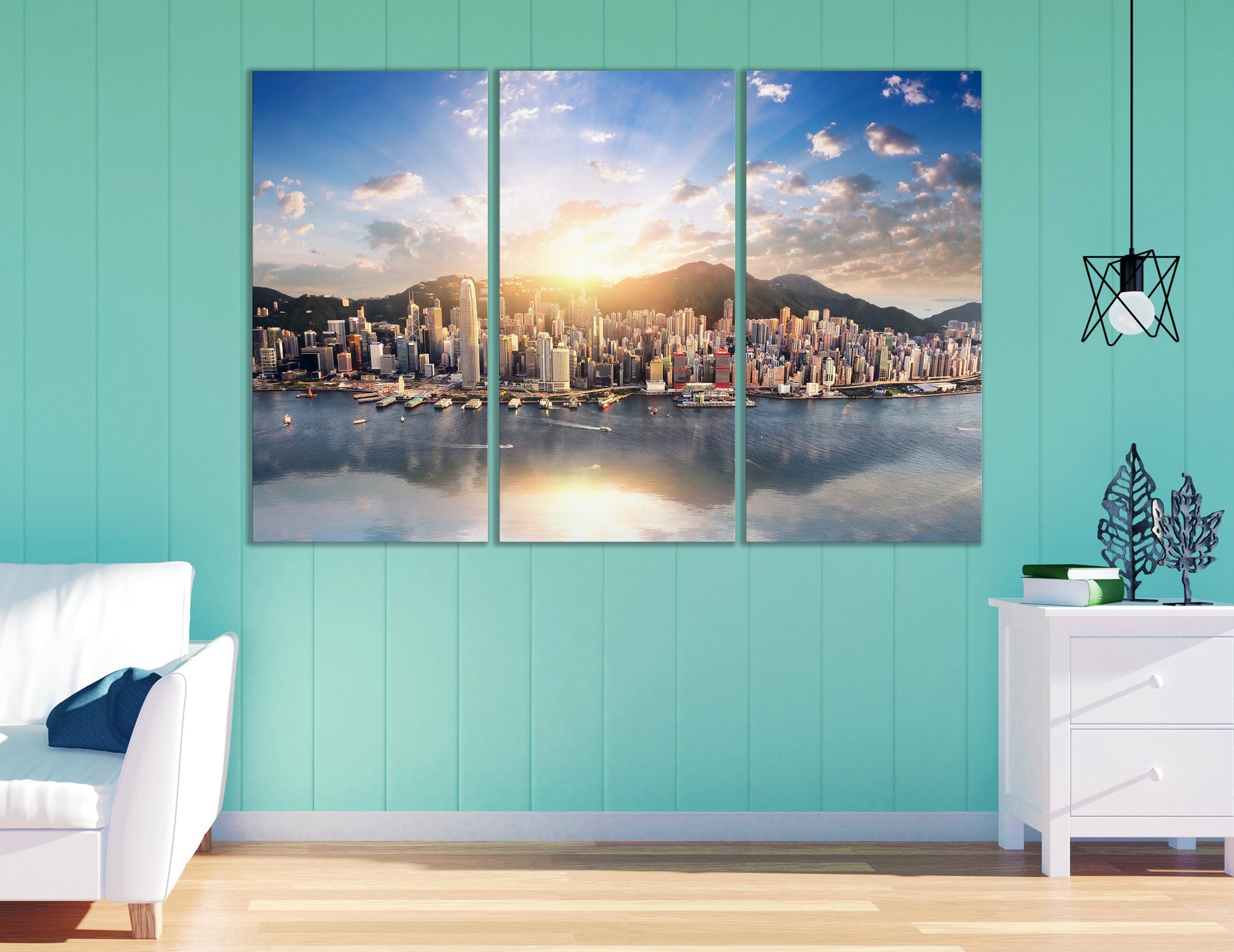 Hong Kong Extra Large Framed Canvas Leather Print