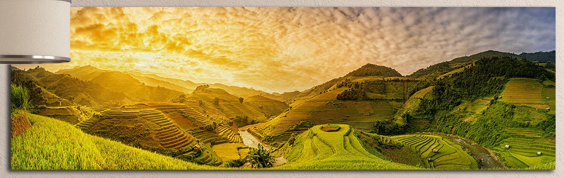 Green Rice Fields Muchangchai, Vietnam Framed Canvas Leather Print