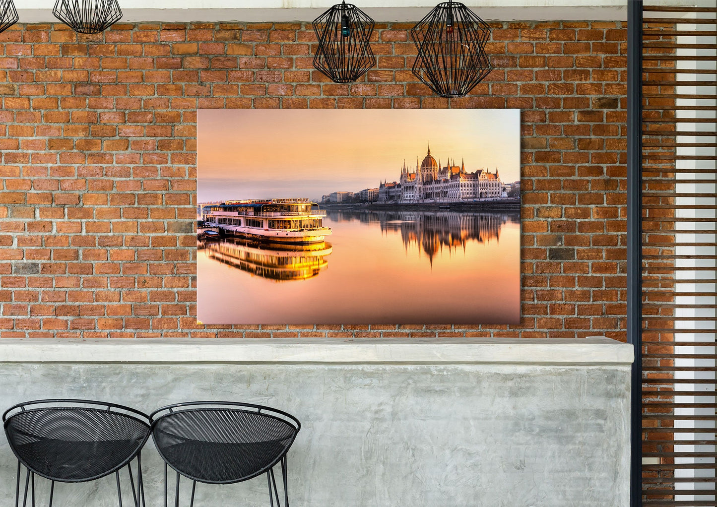 Budapest Parliament at Sunrise Framed Canvas Leather Print