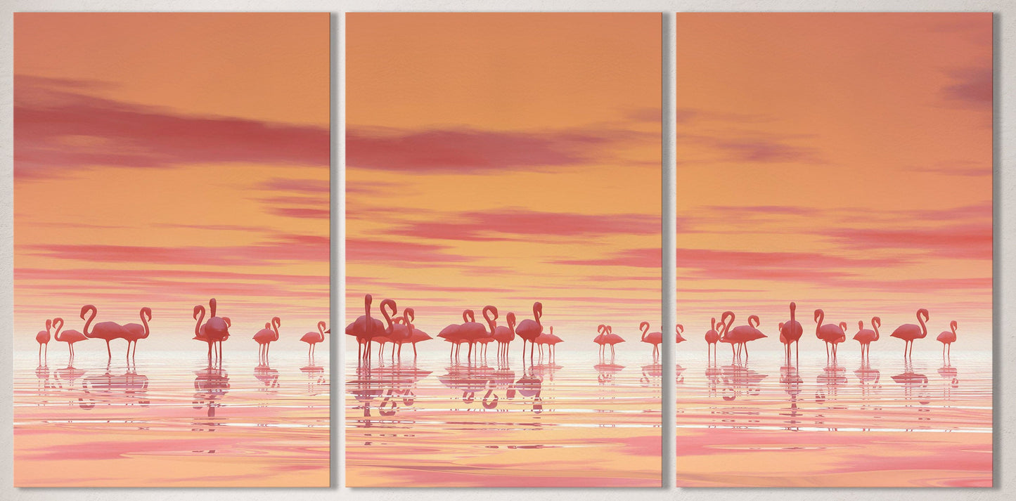 Pink Flamingos on Lake Framed Canvas Print
