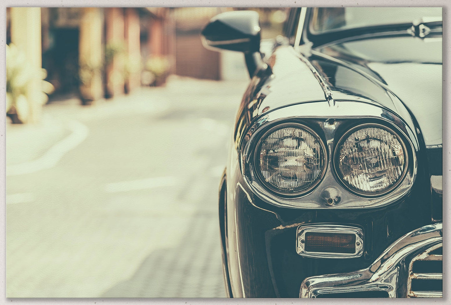 Vintage Car Headlight PETA Approved Faux Leather Canvas Wall Art