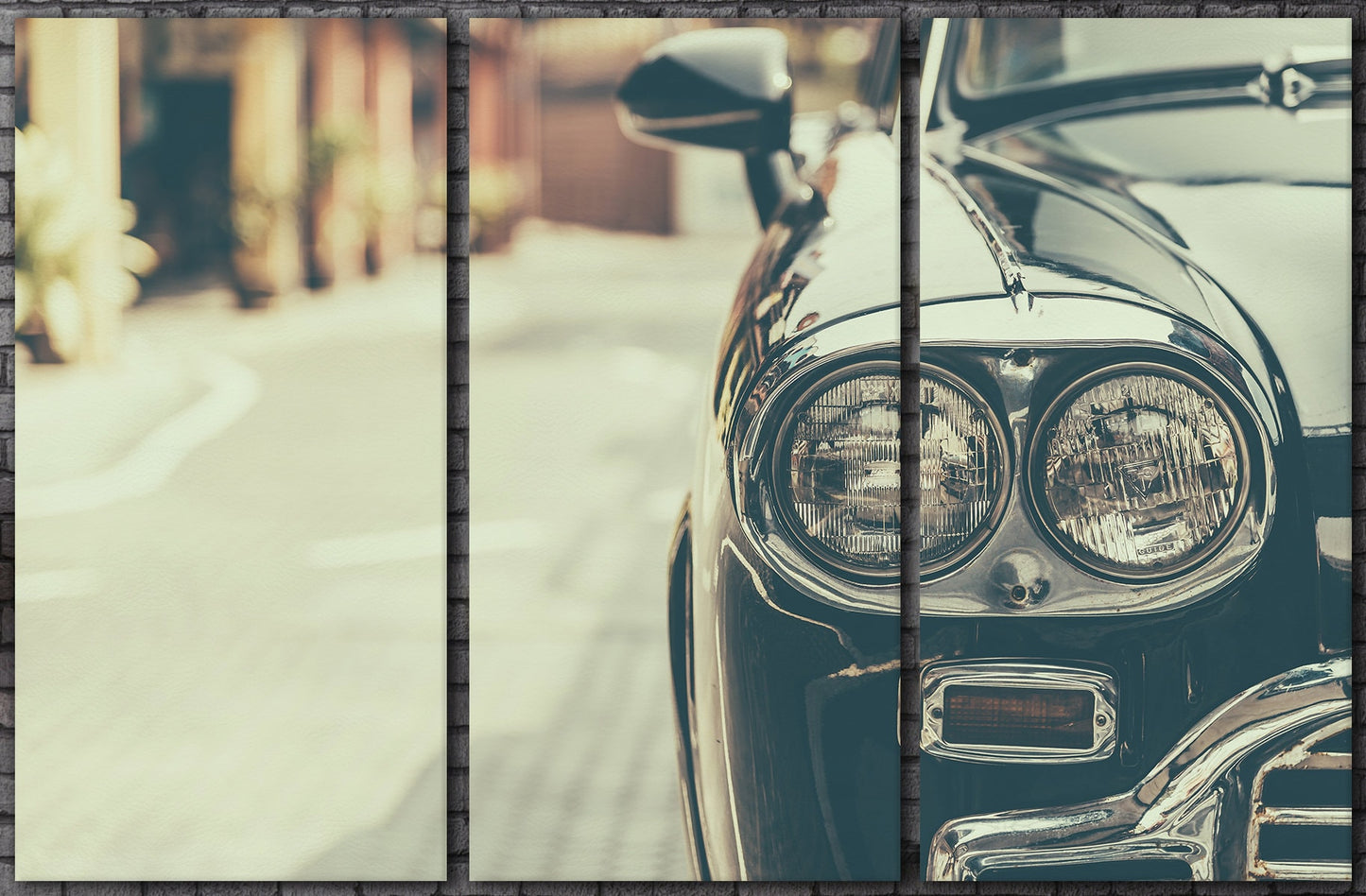 Vintage Car Headlight PETA Approved Faux Leather Canvas Wall Art