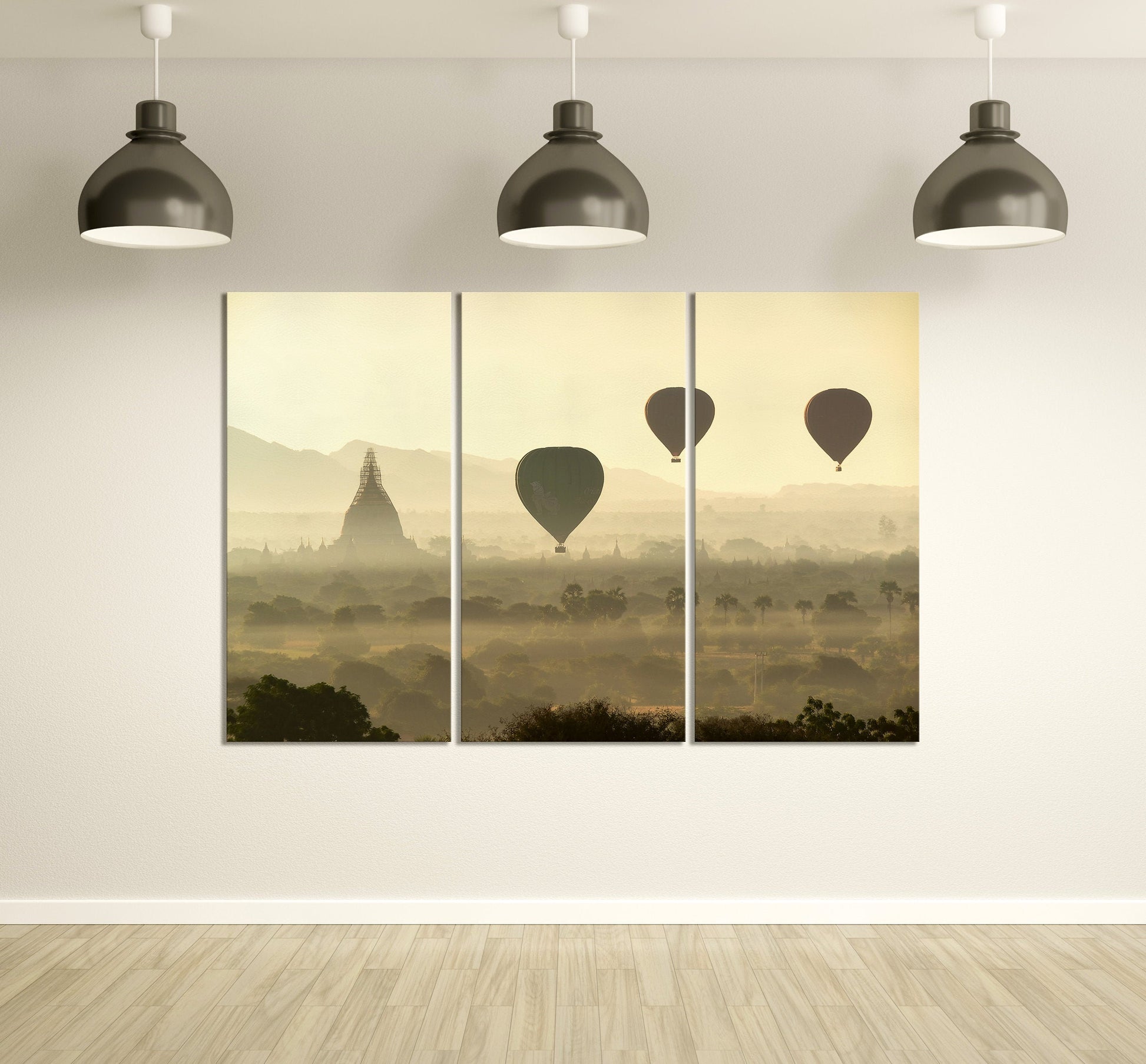 Balloons over Bagan Framed Canvas Leather Print