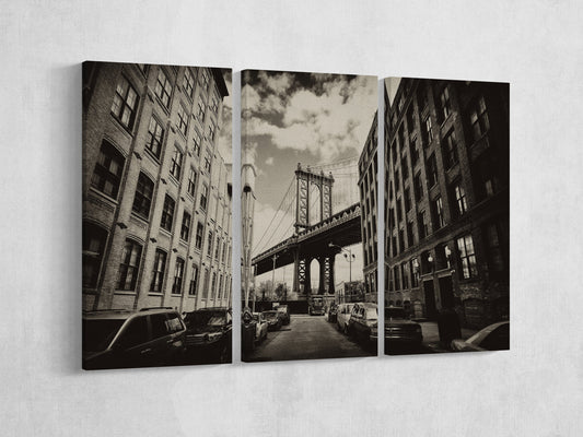 Manhattan bridge from Brooklyn New York, USA Framed Canvas Print