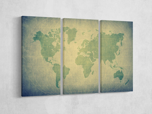 Retro World Map Framed Canvas Print