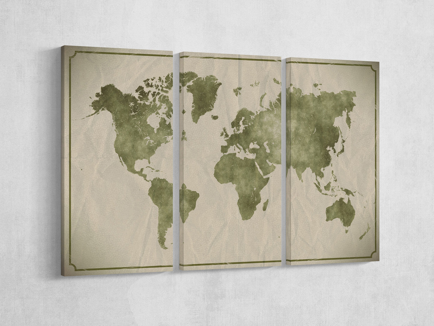 Watercolor on crumpled paper background world map framed canvas print