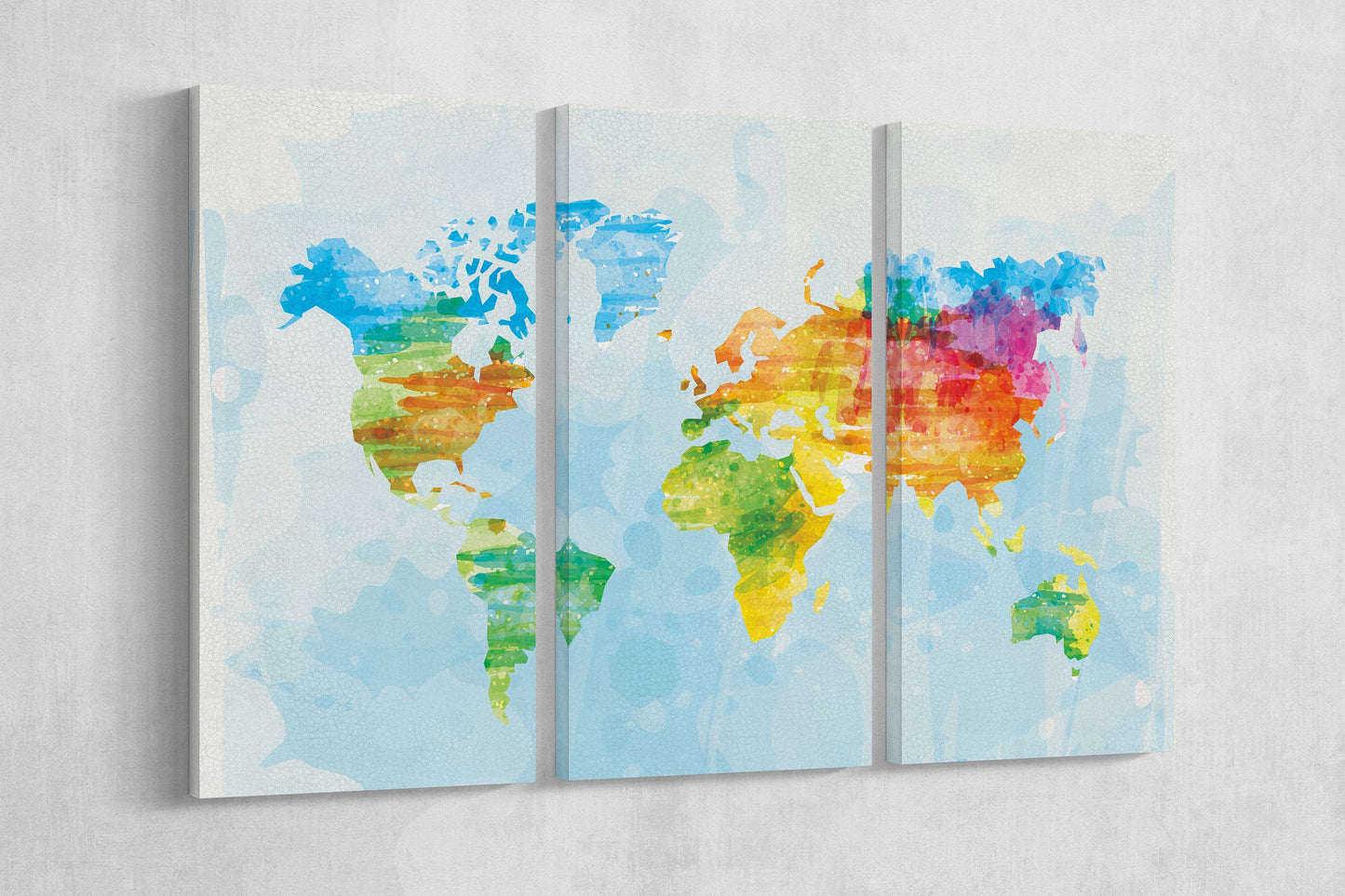 Color Sketched World Map Framed Canvas Leather Print