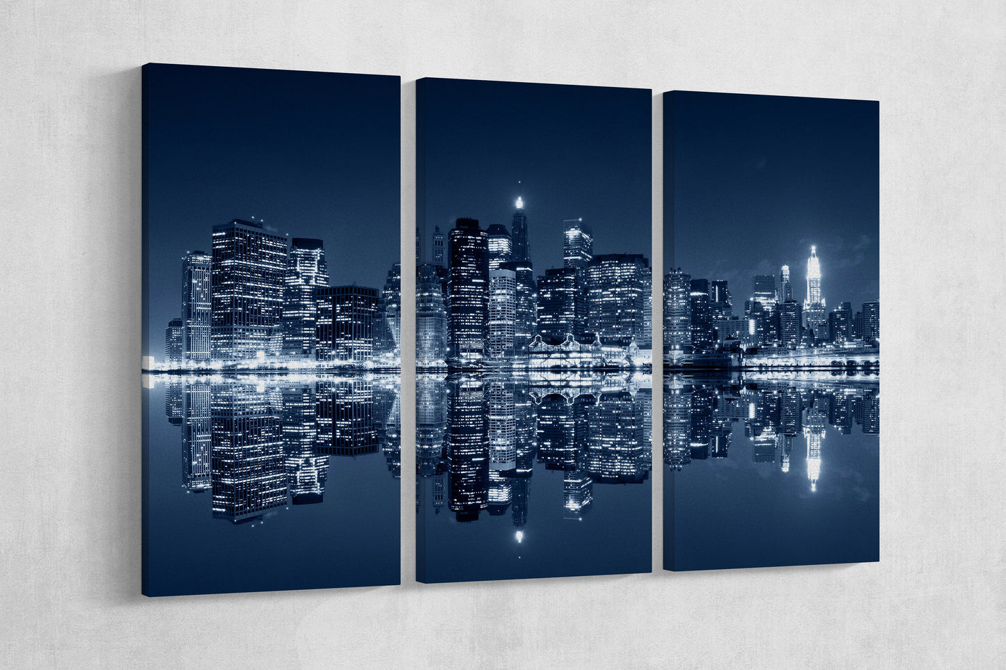 Manhattan at night, New York City Framed Canvas Print