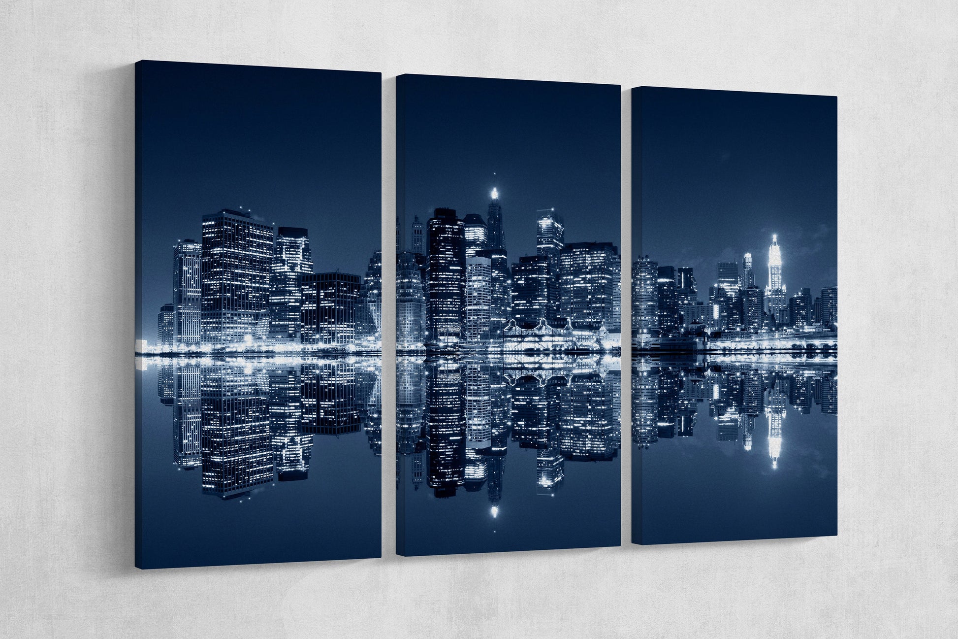 Manhattan at night, New York City Framed Canvas Print