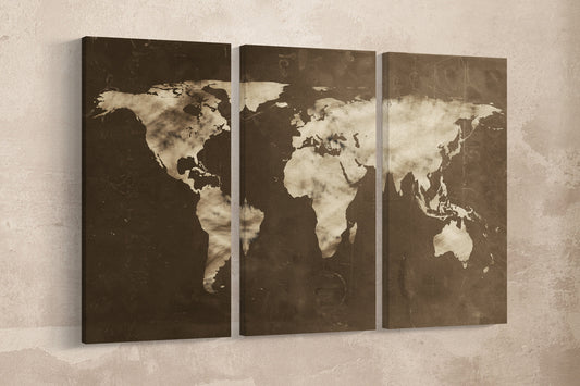 Large World Map Chalkboard Effect Framed Canvas Leather Print