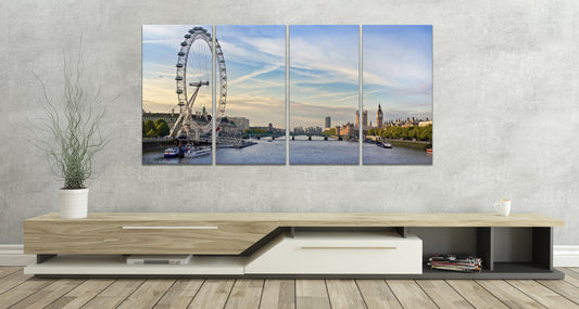 London Thames View Framed Canvas Leather Print