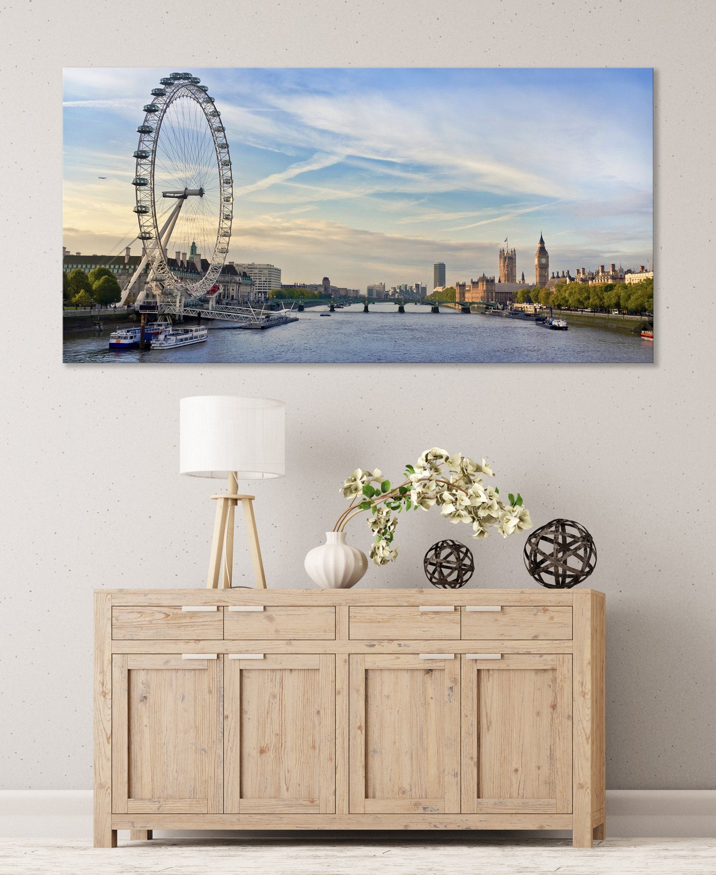 London Thames View Framed Canvas Leather Print