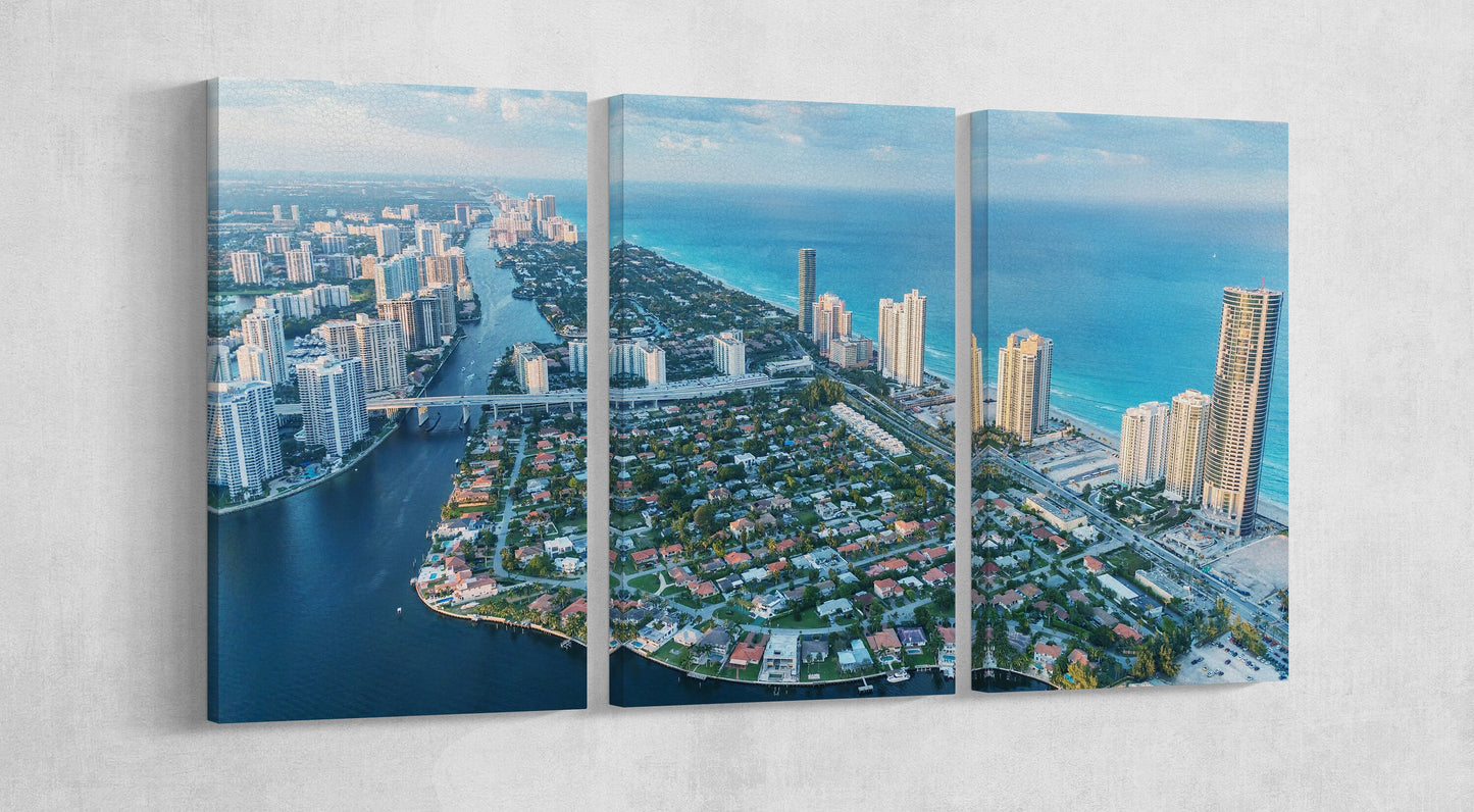 Miami Skyline Aerial View Framed Canvas Print