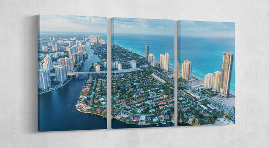 Miami Skyline Aerial View Framed Canvas Print