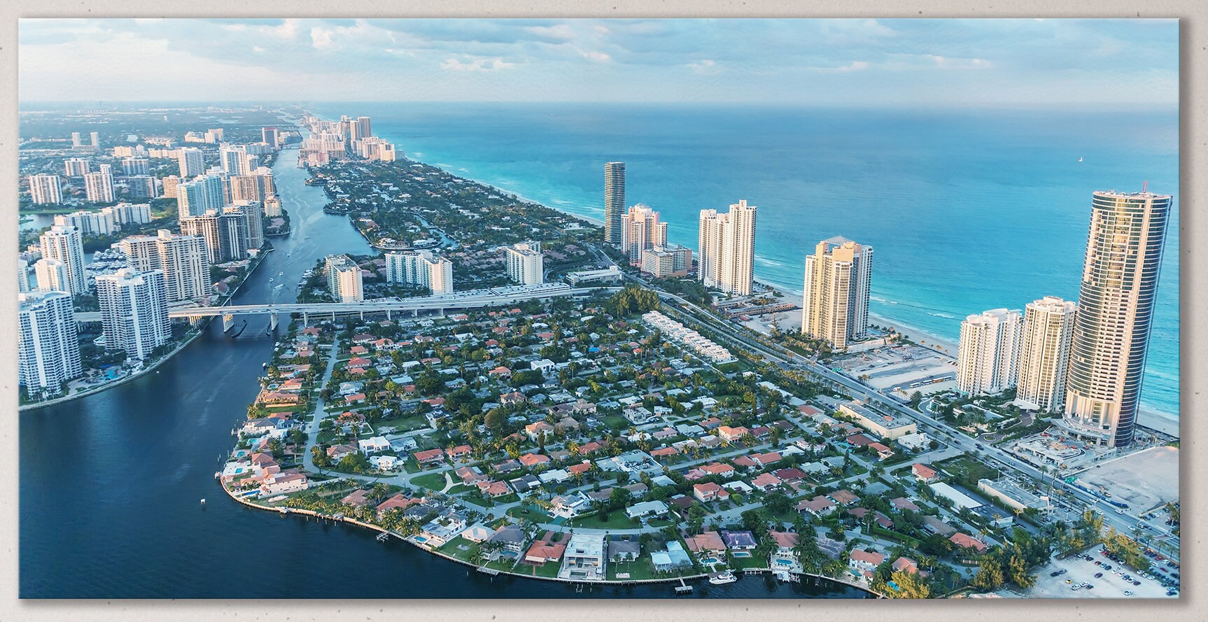 Miami Skyline Aerial View Framed Canvas Print