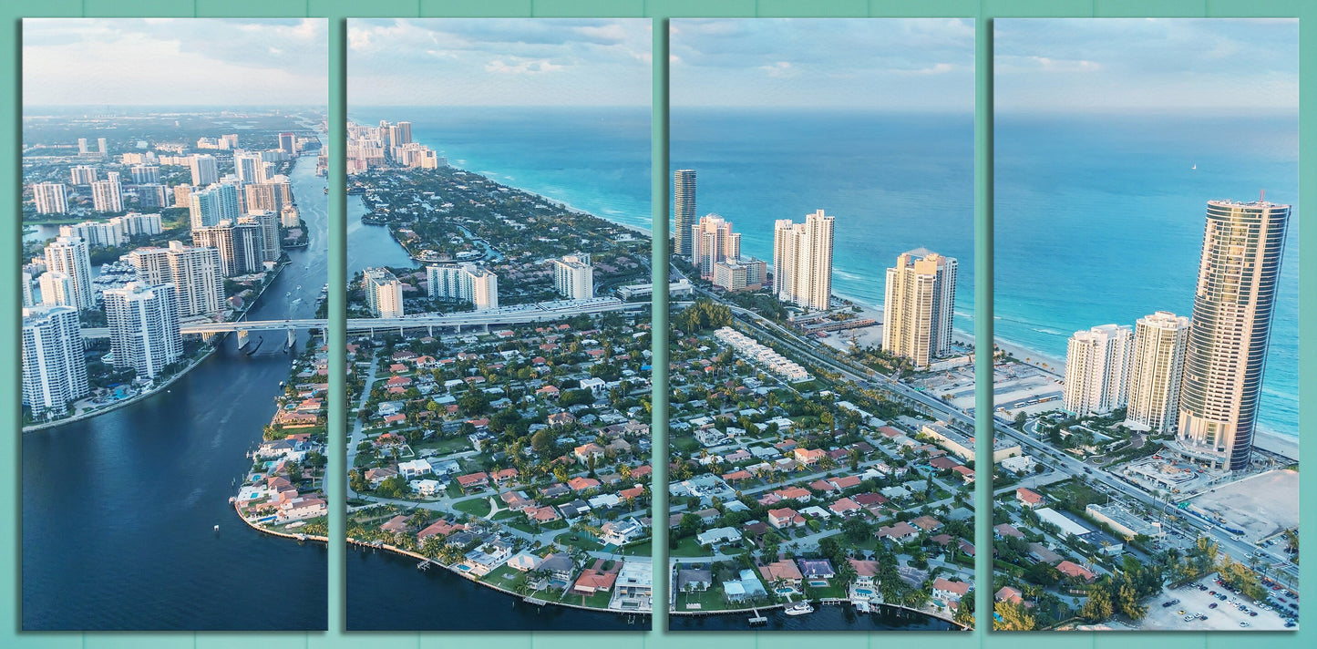 Miami Skyline Aerial View Framed Canvas Print