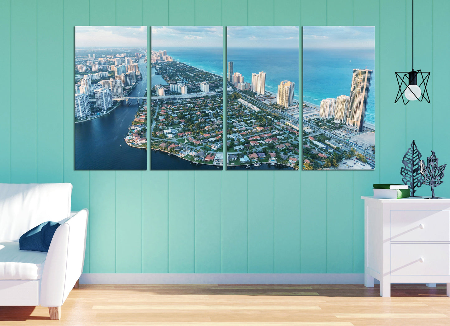 Miami Skyline Aerial View Framed Canvas Print