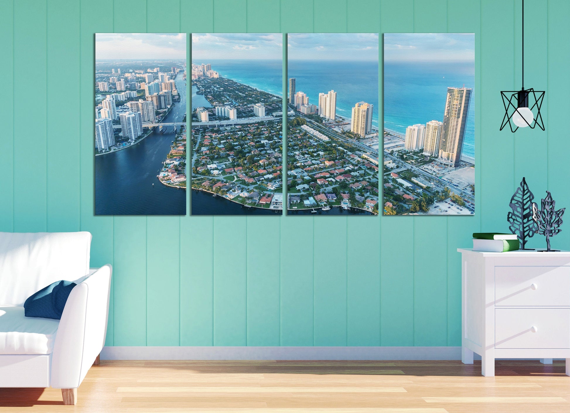 Miami Skyline Aerial View Framed Canvas Print