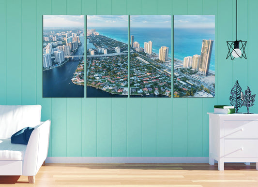 Miami Skyline Aerial View Framed Canvas Print