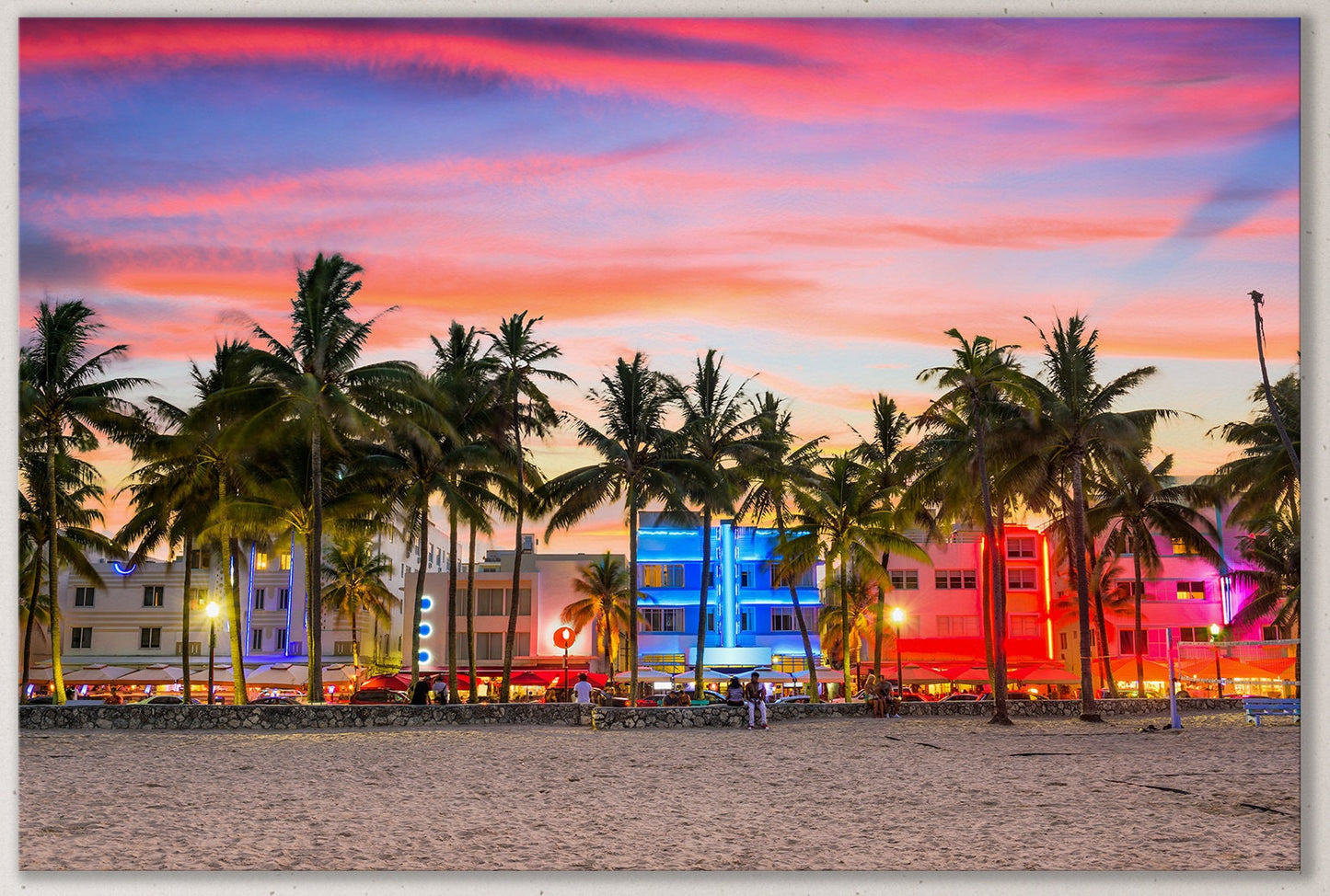 Miami Ocean Drive at Sunset Framed Canvas Print