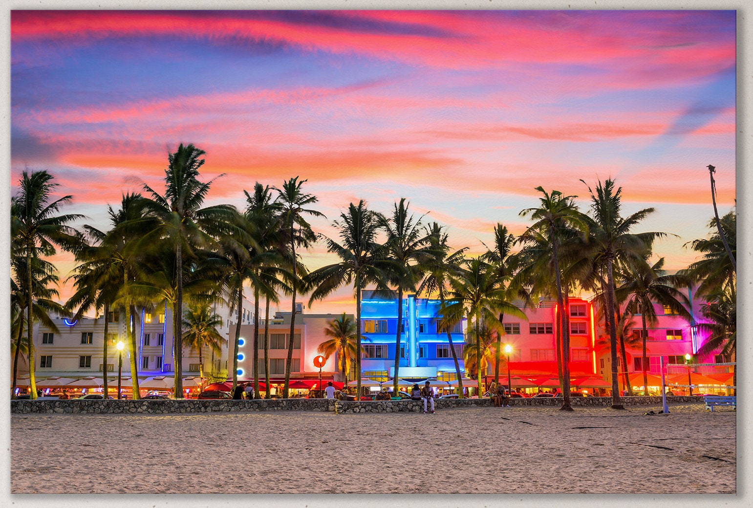 Miami Ocean Drive at Sunset Framed Canvas Print