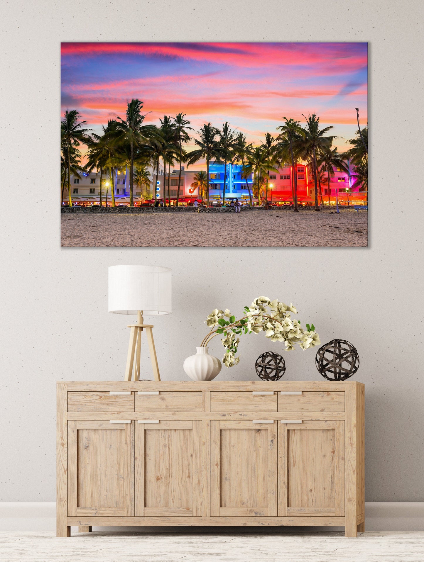 Miami Ocean Drive at Sunset Framed Canvas Print