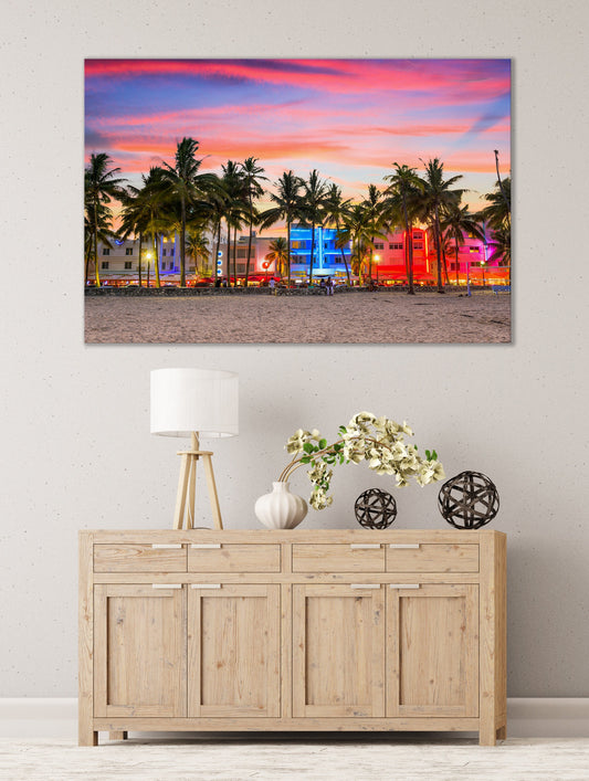 Miami Ocean Drive at Sunset Framed Canvas Print