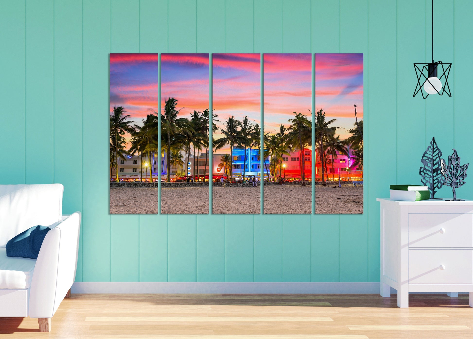 Miami Ocean Drive at Sunset Framed Canvas Print