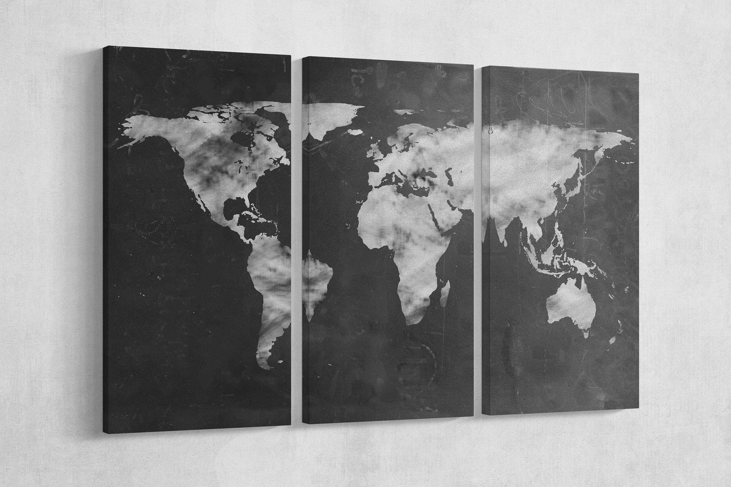 Large World Map Black and White Artwork Eco Leather Print
