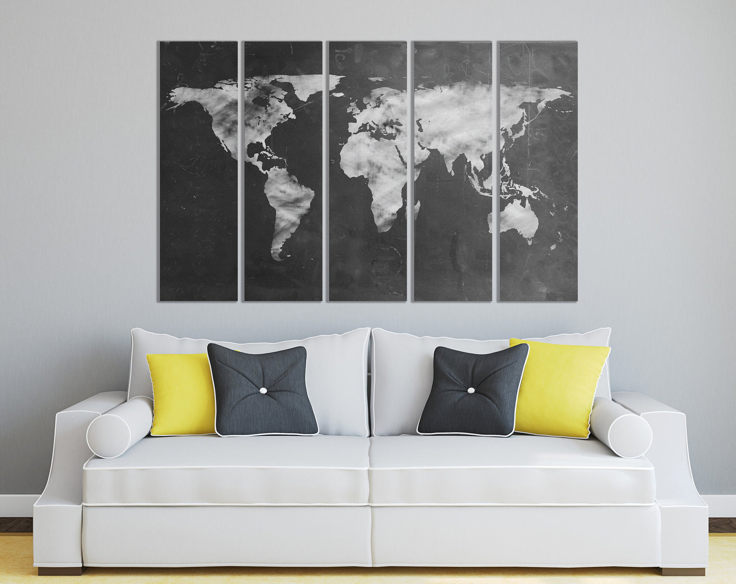 Large World Map Black and White Artwork Eco Leather Print