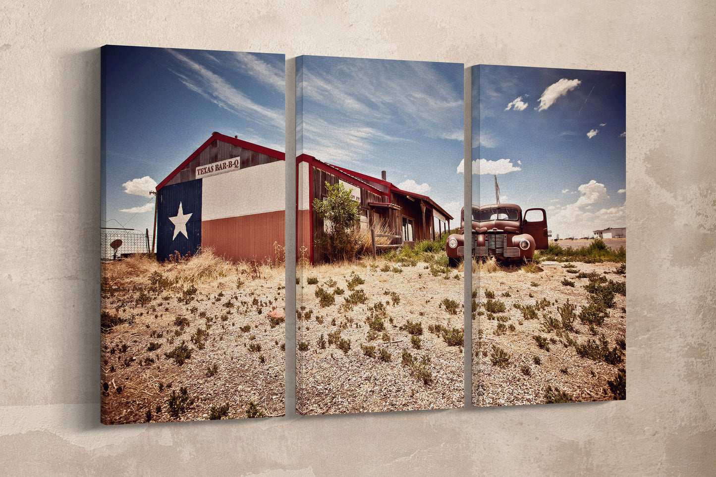 Abandoned Texas Bar-B-Q Restaurant on Route 66 Canvas Eco Leather Print, Made in Italy!