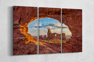 3 Panel Arches National Park in Utah Framed Canvas Leather Print