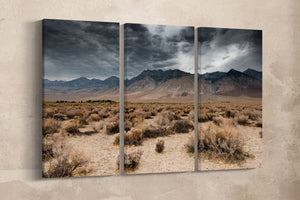 3 Panel Dark Clouds Death Valley 3 Panel Framed Canvas Leather Print