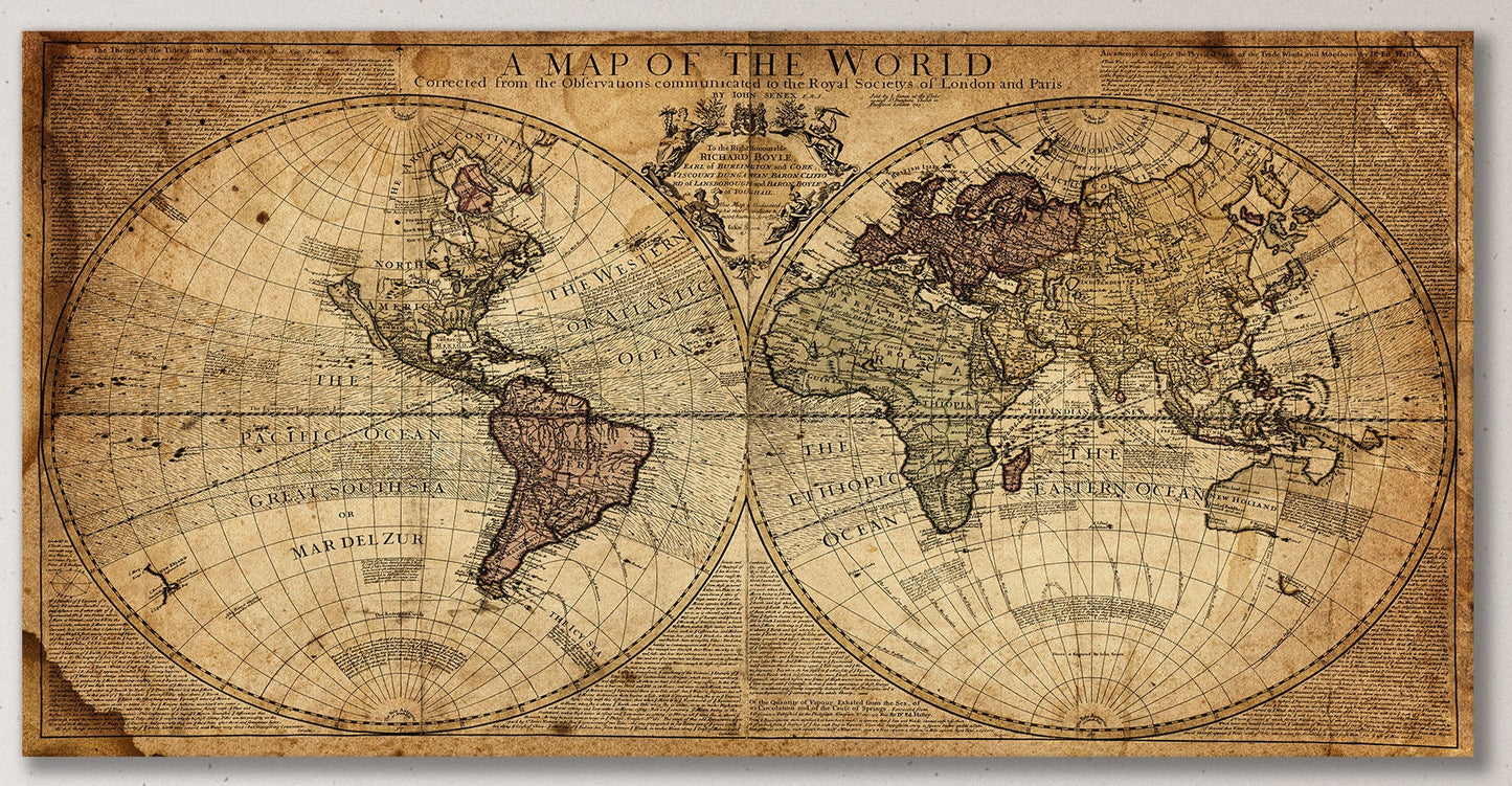Vintage Old Detailed World Map Framed Canvas Print