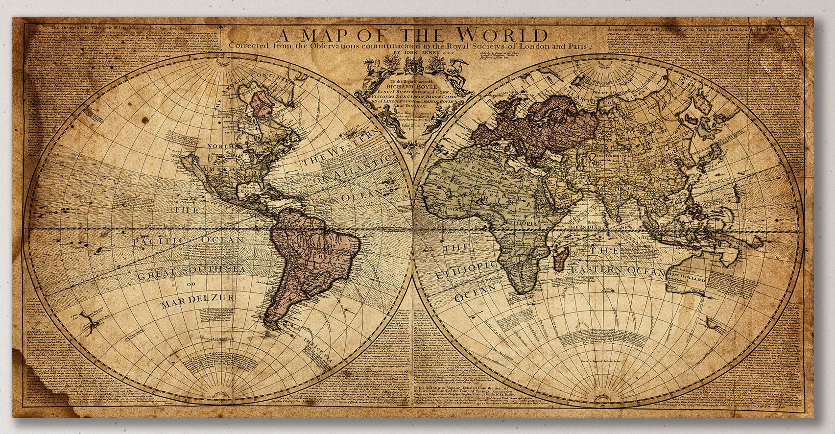 Vintage Old Detailed World Map Framed Canvas Print