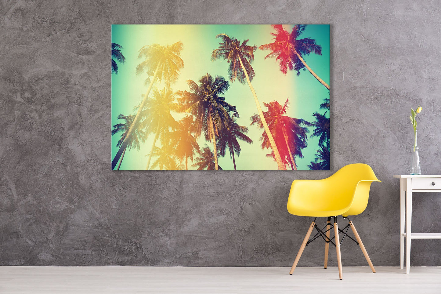 Vintage Palm Tree PETA Approved Faux Leather Canvas Wall Art