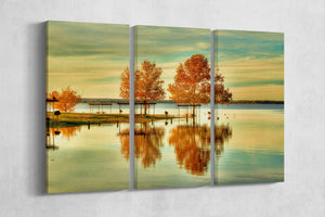 3 Panel Fall in Waco, Texas Framed Canvas Leather Print