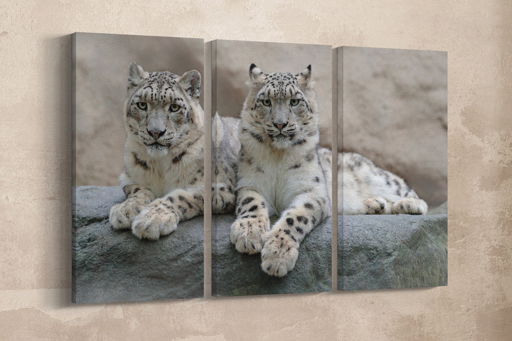 Snow Leopards Canvas Eco Vegan Leather Print, Made in Italy!