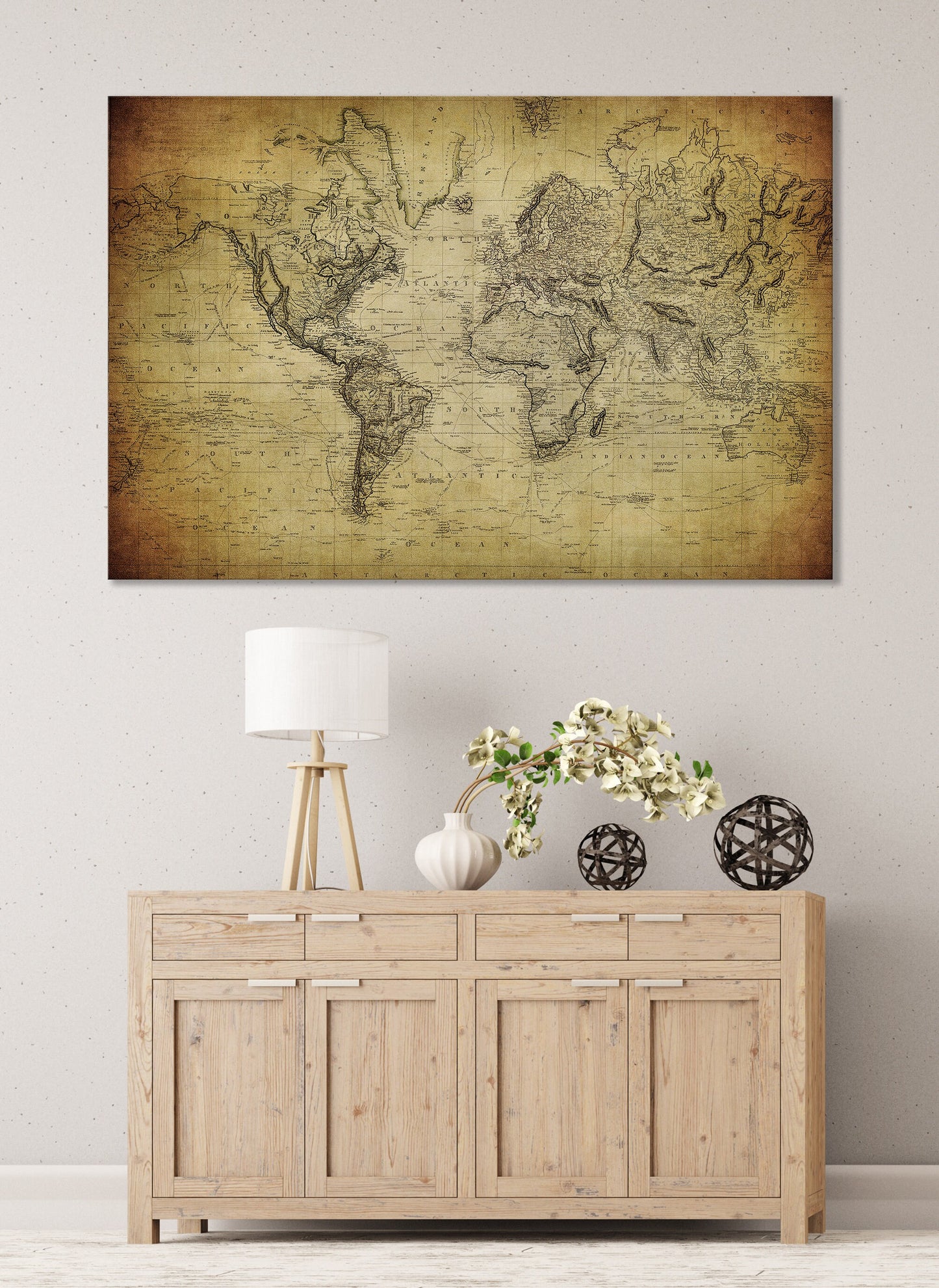 Vintage map of the world 1814 home art