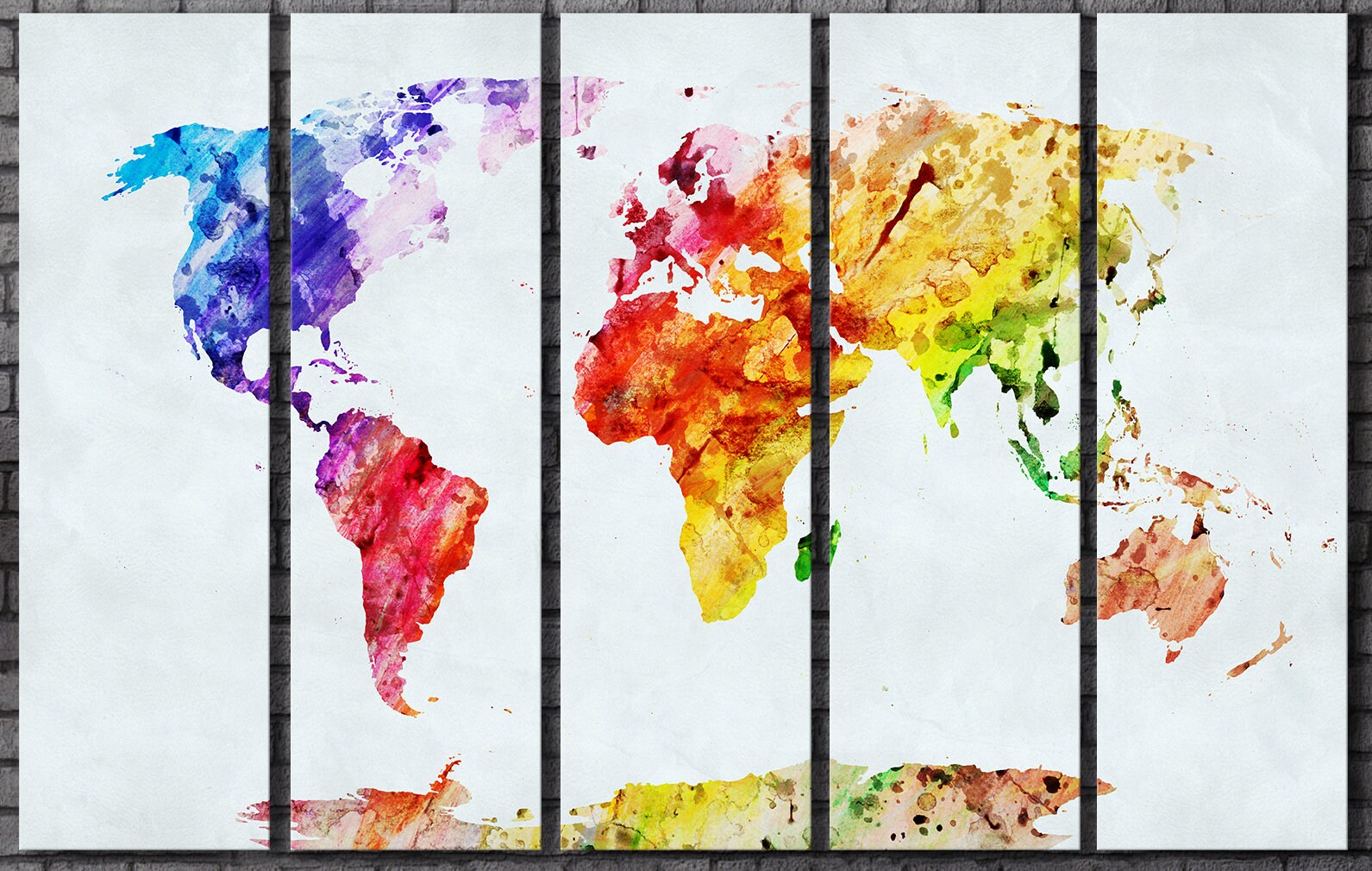 Watercolor world map framed canvas print