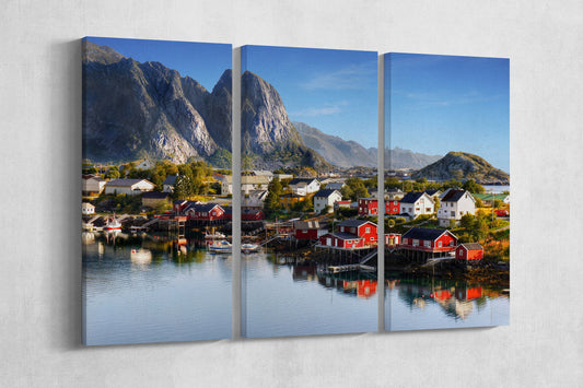 Lofoten Norway Canvas Wall Art Eco Leather Print, Made in Italy!