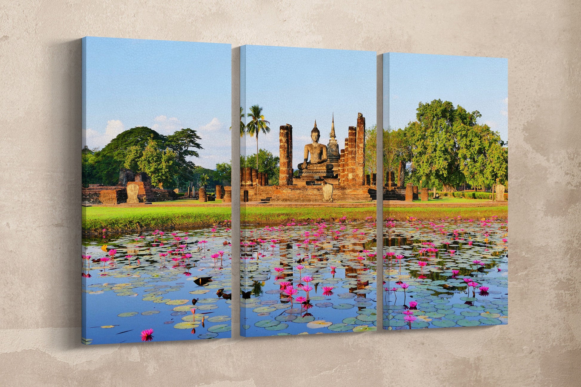 Buddhist Temple Wat Mahathat Sukhothai Historical Park Canvas Eco Leather Print, Made in Italy!