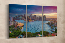 Carica l&#39;immagine nel visualizzatore di Gallery, 3 Panel Sydney Harbour Framed Canvas Leather Print