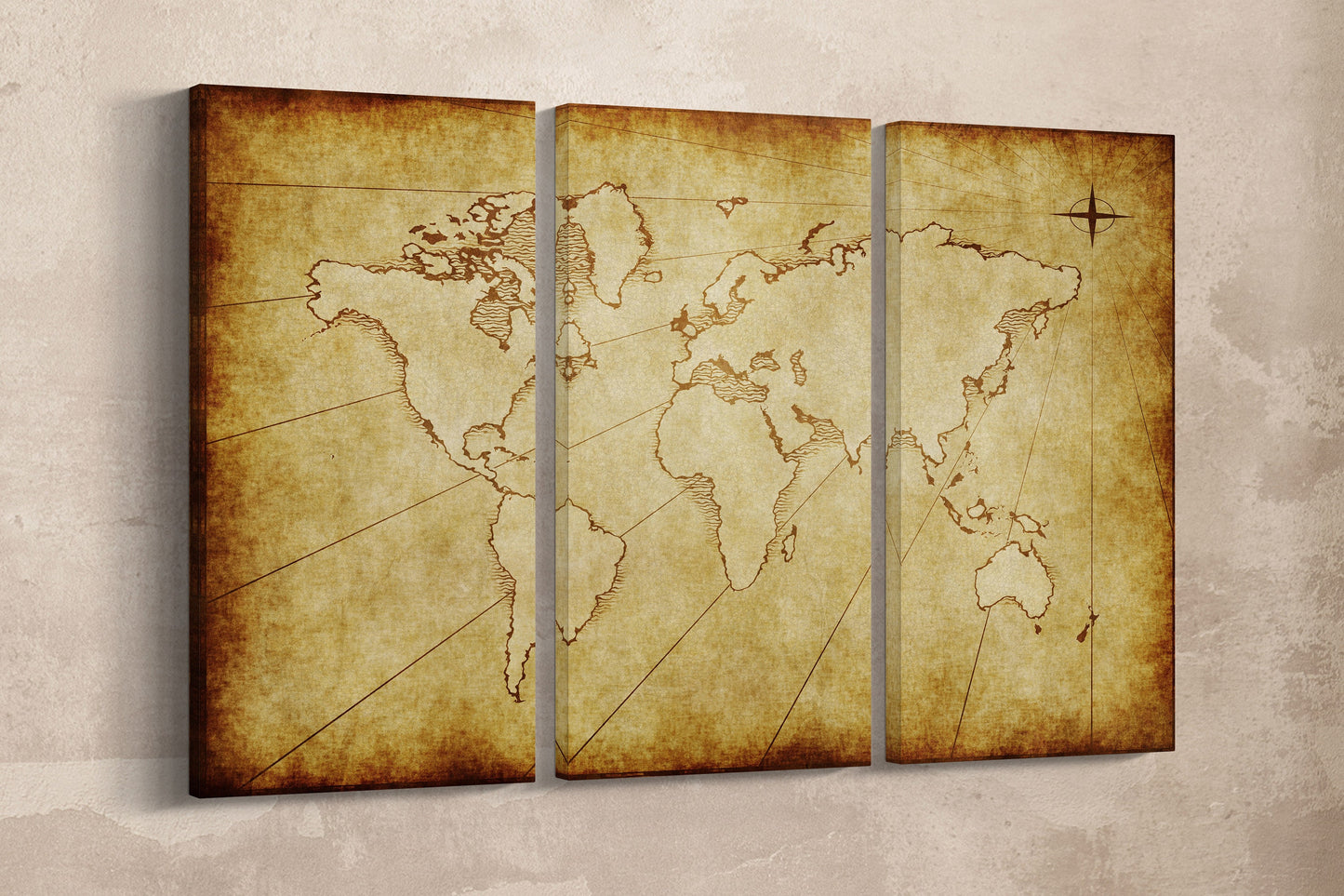 Old Grunge Artistic Beige World Map Canvas Eco Leather Print